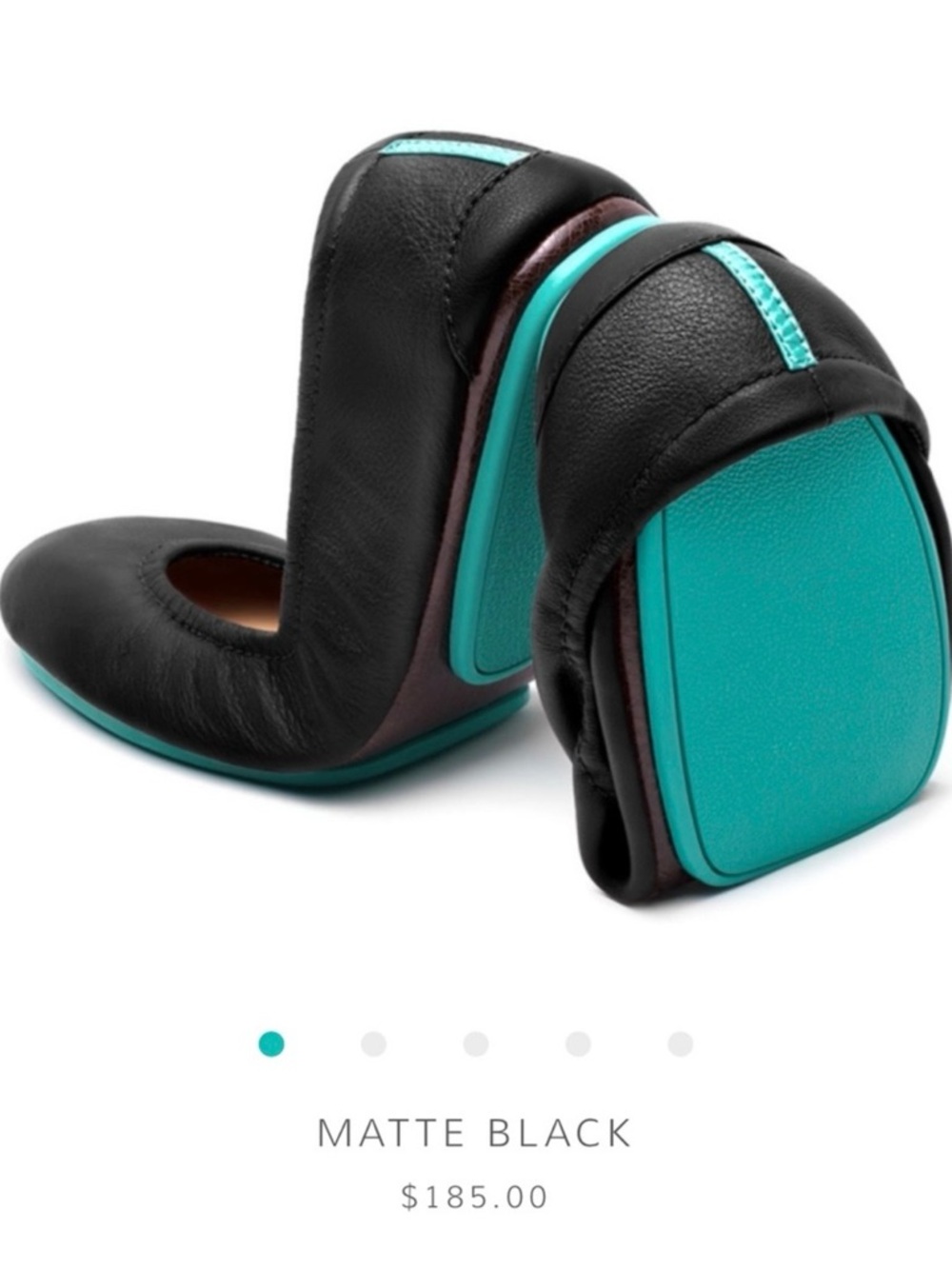 Tieks Matte Black Flats with Teal Accents